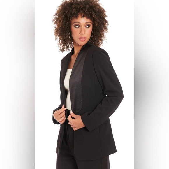 Muse Professional Shawl Collar Hip Length Long Sleeve Blazer Black R13 - Picture 3 of 14